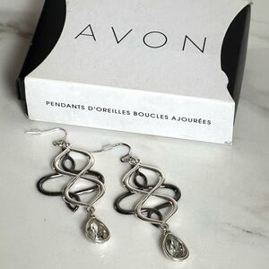 Avon Two-Tone Silver Celtic Knot Teardrop Crystal Statement Dangle Earrings 3”